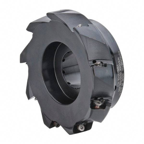 Kennametal - 9 Inserts, 5" Cut Diam, 1-1/2" Arbor Diam, 18.03mm Max Depth of Cut, Indexable Square-Shoulder Face Mill - 0/90° Lead Angle, 2" High, EC18.., EP18.. Insert Compatibility, Through Coolant, Series Mill 1-18 - Industrial Tool & Supply