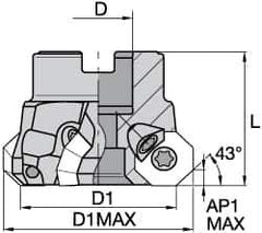Kennametal - 4" Cut Diam, 1-1/4" Arbor Hole, 3.5mm Max Depth of Cut, 43° Indexable Chamfer & Angle Face Mill - 10 Inserts, OF.T 06L5... Insert, Right Hand Cut, 10 Flutes, Through Coolant, Series KSOM Mini - Industrial Tool & Supply