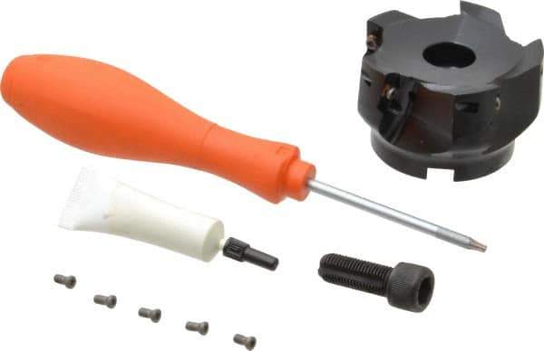 Kennametal - 5 Inserts, 2-1/2" Cut Diam, 3/4" Arbor Diam, 14.22mm Max Depth of Cut, Indexable Square-Shoulder Face Mill - 0/90° Lead Angle, 40mm High, EC14.., EP14.. Insert Compatibility, Through Coolant, Series Mill 1-14 - Industrial Tool & Supply