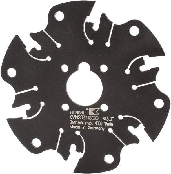Kennametal - Arbor Hole Connection, 1/8" Cutting Width, 7/8" Depth of Cut, 3" Cutter Diam, 5/8" Hole Diam, 6 Tooth Indexable Slotting Cutter - KVNS Toolholder, OD 3118.. Insert - Industrial Tool & Supply