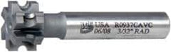 Whitney Tool Co. - 3/32" Radius, 3/16" Circle Diam, 7/8" Cutter Diam, 1/2" Cutting Width, Shank Connection, Concave Radius Cutter - 1/2" Shank Diam, 3" OAL, Carbide-Tipped, Uncoated, Profile Ground, 6 Teeth, Weldon Flat - Industrial Tool & Supply