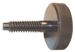 Morton Machine Works - M6x1.00 Knurled Shoulderless Dog Point Tip Grade C-12L14 Steel Thumb Screw - 2-5/16" OAL, 1" Head Diam x 5/16" Head Height, Black Oxide Finish - Industrial Tool & Supply