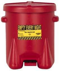 Eagle - 6 Gallon Capacity, Polyethylene Oily Waste Can - 13-1/2 Inch Long x 16-1/2 Inch Wide/Diameter x 16 Inch High, Red, Foot Operated, Approved FM - Industrial Tool & Supply