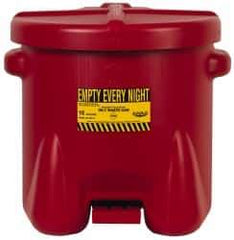 Eagle - 10 Gallon Capacity, Polyethylene Oily Waste Can - 18 Inch Long x 22 Inch Wide/Diameter x 18 Inch High, Red, Foot Operated, Approved FM - Industrial Tool & Supply