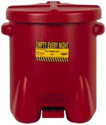 Eagle - 14 Gallon Capacity, Polyethylene Oily Waste Can - 18 Inch Long x 22 Inch Wide/Diameter x 21 Inch High, Red, Foot Operated, Approved FM - Industrial Tool & Supply