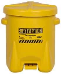 Eagle - 6 Gallon Capacity, Polyethylene Oily Waste Can - 13-1/2 Inch Long x 16-1/2 Inch Wide/Diameter x 16 Inch High, Yellow, Foot Operated, Approved FM - Industrial Tool & Supply