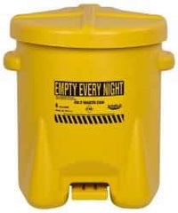 Eagle - 6 Gallon Capacity, Polyethylene Oily Waste Can - 13-1/2 Inch Long x 16-1/2 Inch Wide/Diameter x 16 Inch High, Yellow, Foot Operated, Approved FM - Industrial Tool & Supply