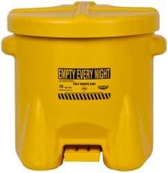 Eagle - 10 Gallon Capacity, Polyethylene Oily Waste Can - 18 Inch Long x 22 Inch Wide/Diameter x 18 Inch High, Yellow, Foot Operated, Approved FM - Industrial Tool & Supply