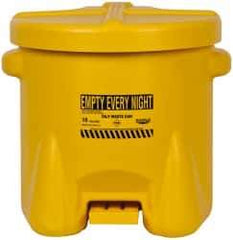 Eagle - 10 Gallon Capacity, Polyethylene Oily Waste Can - 18 Inch Long x 22 Inch Wide/Diameter x 18 Inch High, Yellow, Foot Operated, Approved FM - Industrial Tool & Supply