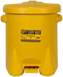 Eagle - 14 Gallon Capacity, Polyethylene Oily Waste Can - 18 Inch Long x 22 Inch Wide/Diameter x 21 Inch High, Yellow, Foot Operated, Approved FM - Industrial Tool & Supply
