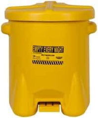 Eagle - 14 Gallon Capacity, Polyethylene Oily Waste Can - 18 Inch Long x 22 Inch Wide/Diameter x 21 Inch High, Yellow, Foot Operated, Approved FM - Industrial Tool & Supply