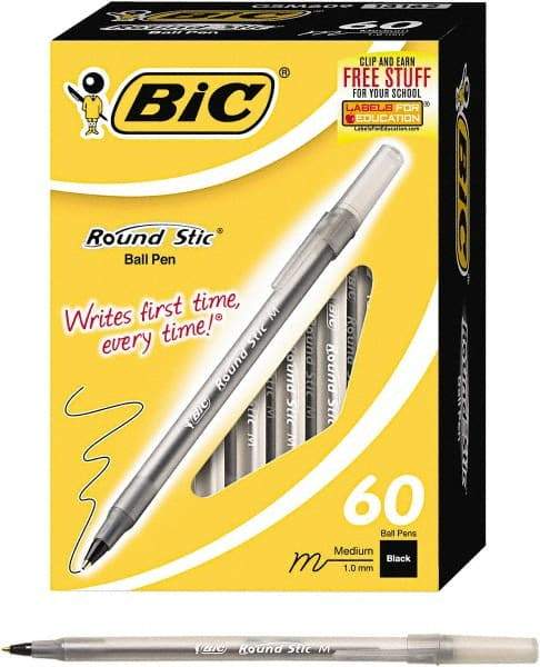 Bic - Ball Point Round Stick Grip Pen - Black - Industrial Tool & Supply