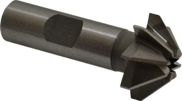 Made in USA - 1" Large x 3/8" Small Diam, 7/16" Width of Cut, 90° Included Angle, 8 Teeth, Cobalt Face Angle Cutter - 1/2" Shank Diam, 2-3/16" Overall Length, Weldon Flat - Industrial Tool & Supply