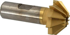 Made in USA - 1-1/4" Large x 1/2" Small Diam, 17/32" Width of Cut, 90° Included Angle, 10 Teeth, High Speed Steel Face Angle Cutter - 5/8" Shank Diam, 2-13/32" Overall Length, Weldon Flat - Industrial Tool & Supply