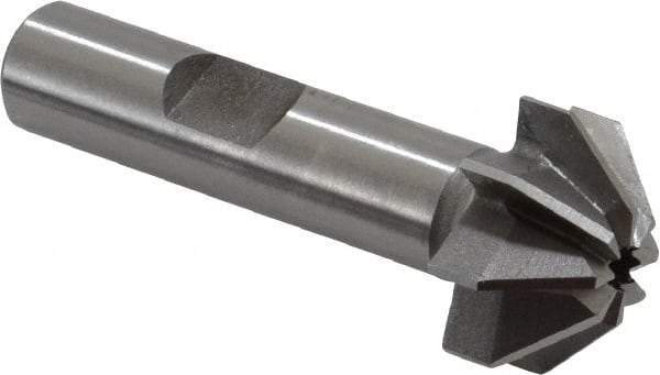 Made in USA - 3/4" Large x 5/16" Small Diam, 3/8" Width of Cut, 90° Included Angle, 8 Teeth, High Speed Steel Face Angle Cutter - 3/8" Shank Diam, 1-15/16" Overall Length, Weldon Flat - Industrial Tool & Supply