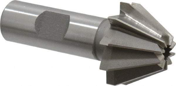 Made in USA - 1-1/4" Large x 1/2" Small Diam, 25/32" Width of Cut, 60° Included Angle, 10 Teeth, Cobalt Face Angle Cutter - 5/8" Shank Diam, 2-21/32" Overall Length, Weldon Flat - Industrial Tool & Supply
