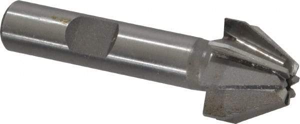 Made in USA - 3/4" Large x 5/16" Small Diam, 17/32" Width of Cut, 60° Included Angle, 8 Teeth, High Speed Steel Face Angle Cutter - 3/8" Shank Diam, 2-3/32" Overall Length, Weldon Flat - Industrial Tool & Supply