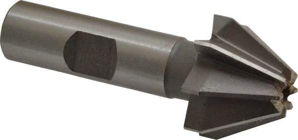 Made in USA - 1" Large x 3/8" Small Diam, 11/16" Width of Cut, 60° Included Angle, 8 Teeth, High Speed Steel Face Angle Cutter - 1/2" Shank Diam, 2-13/32" Overall Length, Weldon Flat - Industrial Tool & Supply