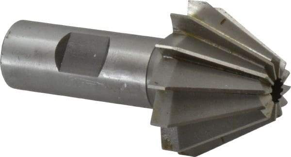 Made in USA - 1-5/8" Large x 5/8" Small Diam, 11/16" Width of Cut, 60° Included Angle, 12 Teeth, High Speed Steel Face Angle Cutter - 3/4" Shank Diam, 3-1/16" Overall Length, Weldon Flat - Industrial Tool & Supply