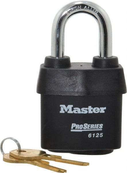 Master Lock - 1-3/8" Shackle Clearance, Keyed Alike Padlock - 7/8" Shackle Width, 3/8" Shackle Diam, Laminated Steel - Industrial Tool & Supply