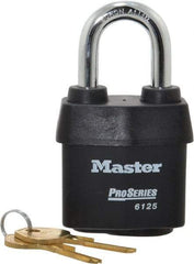 Master Lock - 1-3/8" Shackle Clearance, Keyed Alike Padlock - 7/8" Shackle Width, 3/8" Shackle Diam, Laminated Steel - Industrial Tool & Supply