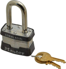 Master Lock - 1-1/2" Shackle Clearance, Keyed Alike Padlock - 3/32" Shackle Width, 9/32" Shackle Diam, Steel - Industrial Tool & Supply