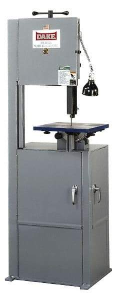 Dake - 14 Inch Throat Capacity, Step Pulley Vertical Bandsaw - 70, 140, 270, 540 SFPM, 1 HP, Three Phase - Industrial Tool & Supply