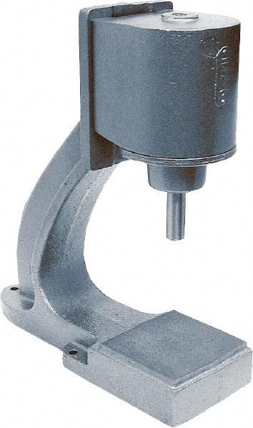 Mead - 1" Ram, 5-1/2" Throat Depth, 3/4 Ton Pneumatic Arbor Press - 7" Max Work Height x 6-7/8" Max Work Width, 7-1/8" Base Width x 14" Base Depth - Industrial Tool & Supply