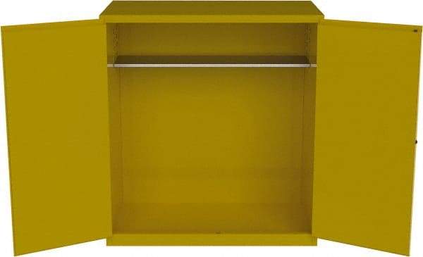 Jamco - 59" Wide x 34" Deep x 65" High, Steel Vertical Drum Cabinet with 3 Point Key Lock - Yellow, Manual Closing Door, 2 Shelves, 2 Drums - Industrial Tool & Supply