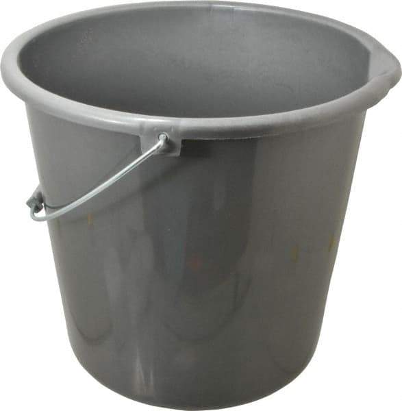 PRO-SOURCE - 10 Qt, Plastic Round Gray Single Pail with Pour Spout - Handle Included - Industrial Tool & Supply