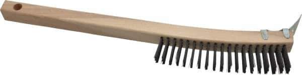 Made in USA - 3 Rows x 19 Columns Wire Scratch Brush - 14" OAL, 1-3/16" Trim Length, Wood Toothbrush Handle - Industrial Tool & Supply