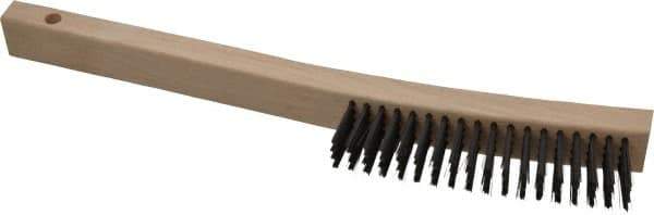 Made in USA - 4 Rows x 19 Columns Wire Scratch Brush - 6-1/4" Brush Length, 13-3/4" OAL, 1-3/16" Trim Length, Wood Toothbrush Handle - Industrial Tool & Supply