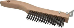 Made in USA - 4 Rows x 16 Columns Wire Scratch Brush - 10" OAL, 1-3/16" Trim Length, Wood Shoe Handle - Industrial Tool & Supply