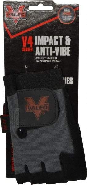 Valeo - Size S (7-8) Split Cowhide Anti-Vibration/Impact Protection Work Gloves - For General Purpose, Uncoated, Hook & Loop Cuff, Fingerless, Black, Paired - Industrial Tool & Supply