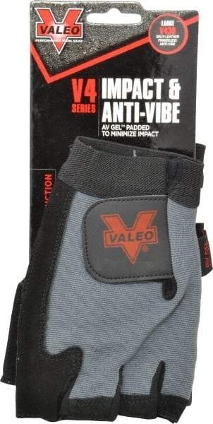 Valeo - Size L (9-10) Split Cowhide Anti-Vibration/Impact Protection Work Gloves - For General Purpose, Uncoated, Hook & Loop Cuff, Fingerless, Black, Paired - Industrial Tool & Supply