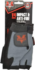 Valeo - Size L (9-10) Split Cowhide Anti-Vibration/Impact Protection Work Gloves - For General Purpose, Uncoated, Hook & Loop Cuff, Fingerless, Black, Paired - Industrial Tool & Supply