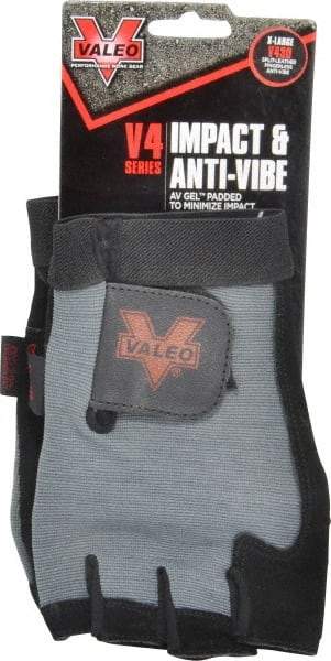 Valeo - Size XL (10-11) Split Cowhide Anti-Vibration/Impact Protection Work Gloves - For General Purpose, Uncoated, Hook & Loop Cuff, Fingerless, Black, Paired - Industrial Tool & Supply