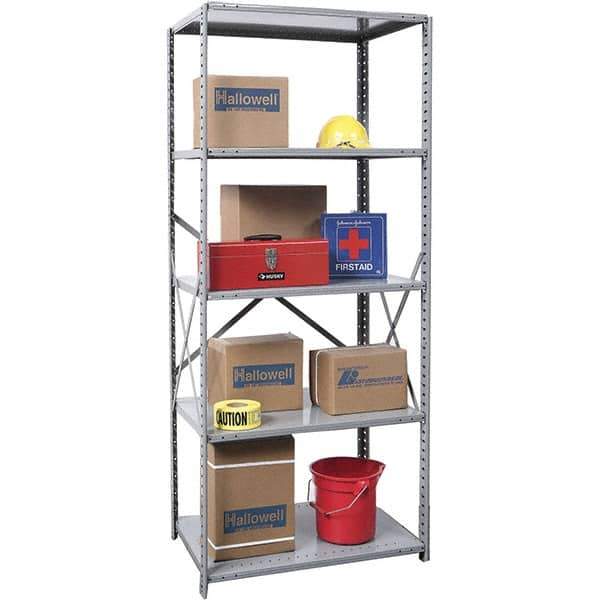 Hallowell - 5 Shelf Starter Unit Box Edge Open Steel Shelving - 800 Lb Capacity, 36" Wide x 87" High x 24" Deep, Gray - Industrial Tool & Supply