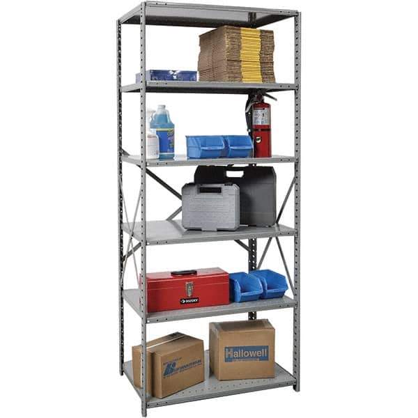 Hallowell - 6 Shelf Starter Unit Box Edge Open Steel Shelving - 800 Lb Capacity, 36" Wide x 87" High x 24" Deep, Gray - Industrial Tool & Supply