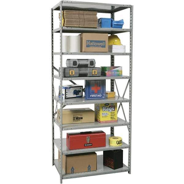 Hallowell - 8 Shelf Starter Unit Box Edge Open Steel Shelving - 800 Lb Capacity, 36" Wide x 87" High x 24" Deep, Gray - Industrial Tool & Supply
