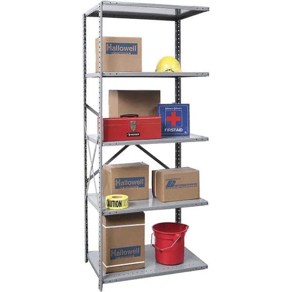 Hallowell - 5 Shelf Add-On Box Edge Open Steel Shelving - 800 Lb Capacity, 36" Wide x 87" High x 24" Deep, Gray - Industrial Tool & Supply