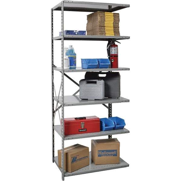 Hallowell - 6 Shelf Add-On Box Edge Open Steel Shelving - 800 Lb Capacity, 36" Wide x 87" High x 24" Deep, Gray - Industrial Tool & Supply