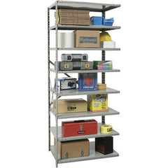 Hallowell - 8 Shelf Add-On Box Edge Open Steel Shelving - 800 Lb Capacity, 36" Wide x 87" High x 24" Deep, Gray - Industrial Tool & Supply