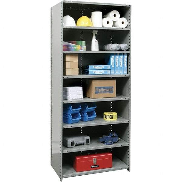 Hallowell - 8 Shelf, 800 Lb. Capacity, Closed Shelving Starter Unit - 36 Inch Wide x 24 Inch Deep x 87 Inch High, Gray - Industrial Tool & Supply