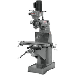 Jet - 7-7/8" Table Width x 35-3/4" Table Length, Step Pulley Control, 3 Phase Knee Milling Machine - R8 Spindle Taper, 1-1/2 hp - Industrial Tool & Supply