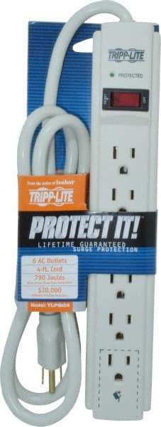 Tripp-Lite - 6 Outlets, 120 Volts, 15 Amps, 4' Cord, Power Outlet Strip - Free Hanging, Keyhole Mount, 5-15P NEMA Configuration, 10.8" Strip, UL1449 3rd Edition - Industrial Tool & Supply
