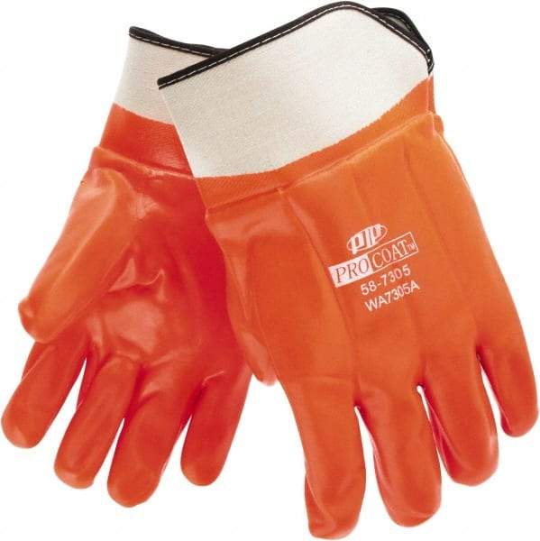 PRO-SAFE - Size L (9), 11" Long, PVC Chemical Resistant Gloves - Smooth Finish, Foam Lined, Safety Cuff, Orange - Industrial Tool & Supply