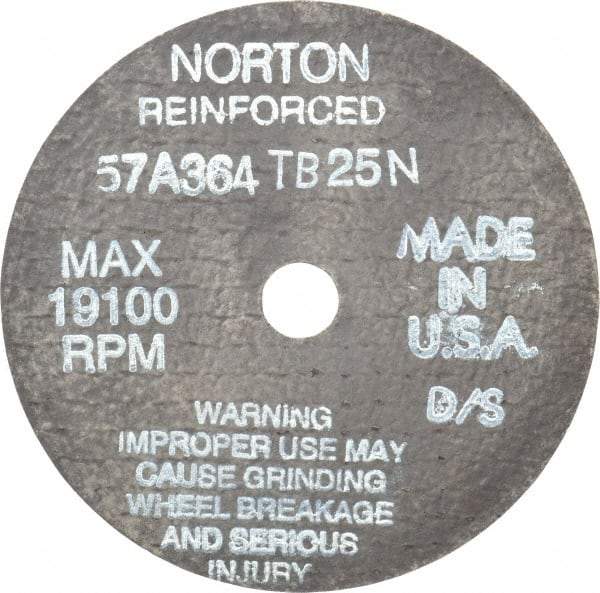 Norton - 4" 36 Grit Aluminum Oxide Cutoff Wheel - 1/16" Thick, 1/2" Arbor, 19,100 Max RPM, Use with Die Grinders - Industrial Tool & Supply