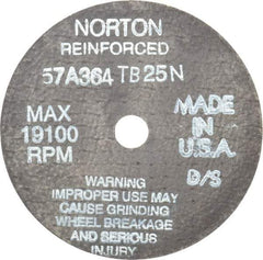 Norton - 4" 36 Grit Aluminum Oxide Cutoff Wheel - 1/16" Thick, 1/2" Arbor, 19,100 Max RPM, Use with Die Grinders - Industrial Tool & Supply