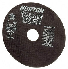 Norton - 20" 24 Grit Aluminum Oxide Cutoff Wheel - 5/32" Thick, 1" Arbor, 2,710 Max RPM, Use with Stationary Tools - Industrial Tool & Supply